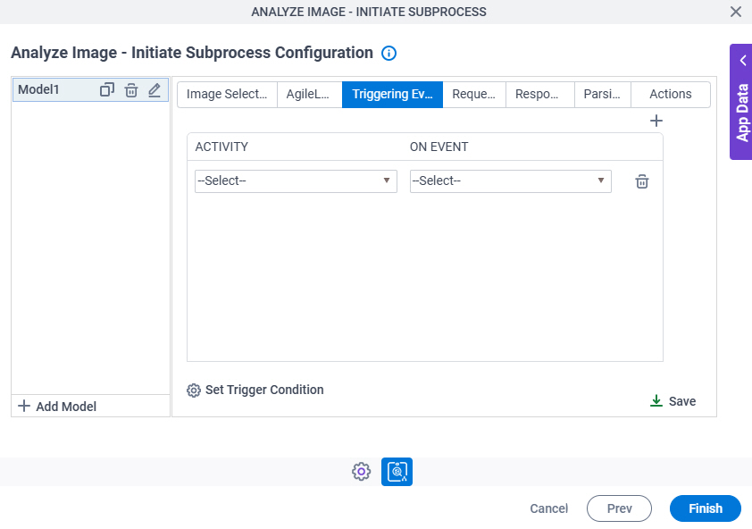 Analyze Image Initiate Subprocess Configuration Triggering Event tab