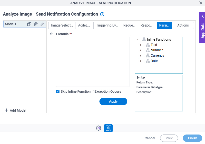 Analyze Image Send Notification Configuration Parsing Inline Function screen
