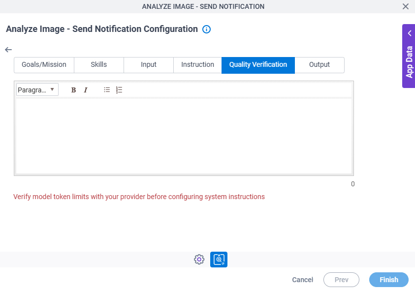 Analyze Image Send Notification Configuration System Instruction Quality Verification tab