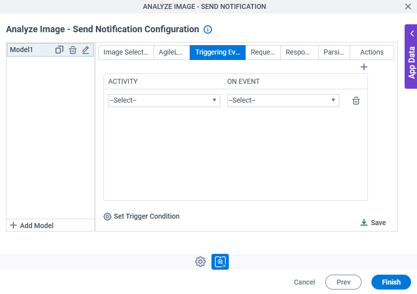 Analyze Image Send Notification Configuration Triggering Event tab