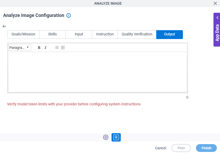 Analyze Image Configuration System Instruction Output tab