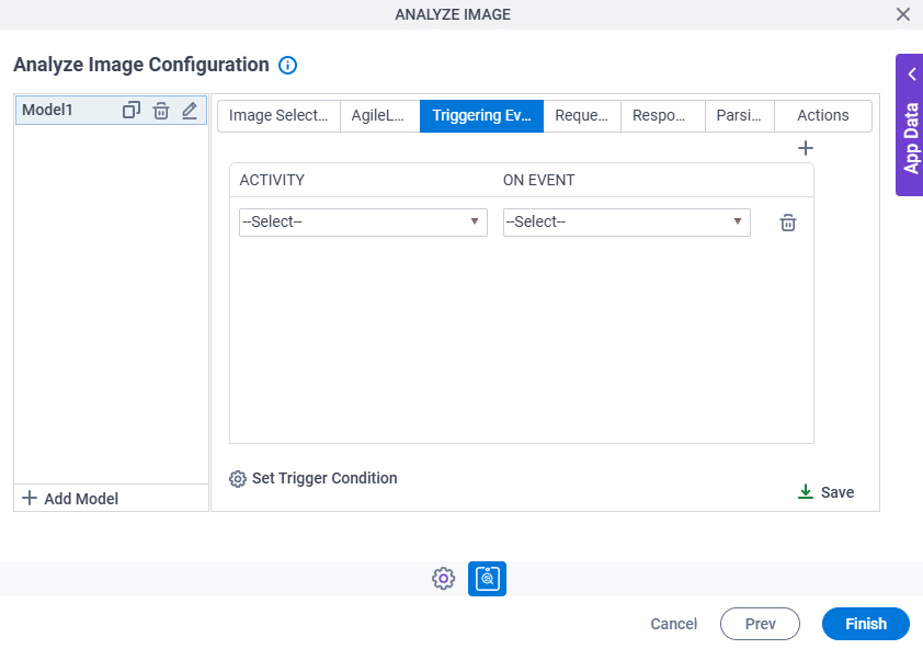 Analyze Image Configuration Triggering Event tab