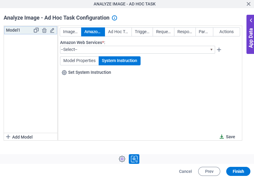 Analyze Image Ad Hoc Task Configuration Amazon Web Services System Instruction tab
