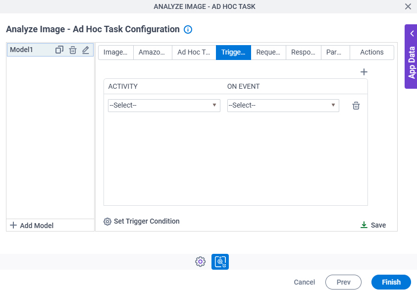 Analyze Image Ad Hoc Task Configuration Triggering Event tab