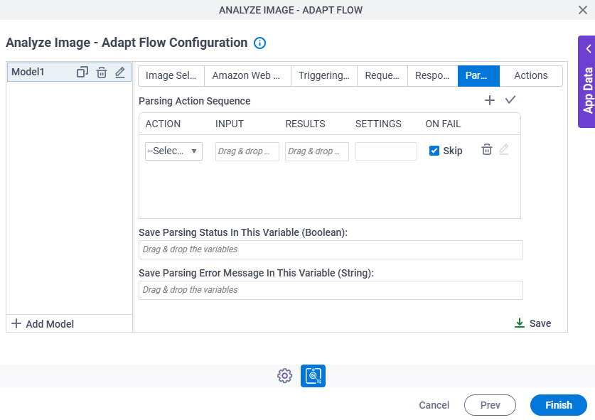 Analyze Image Adapt Flow Configuration Parsing tab