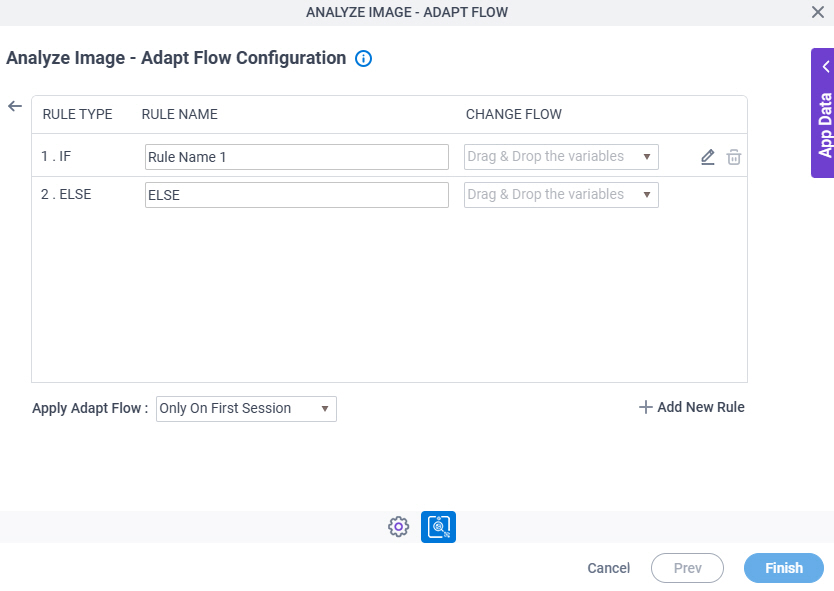 Analyze Image Adapt Flow Configuration Actions Set Trigger Condition screen