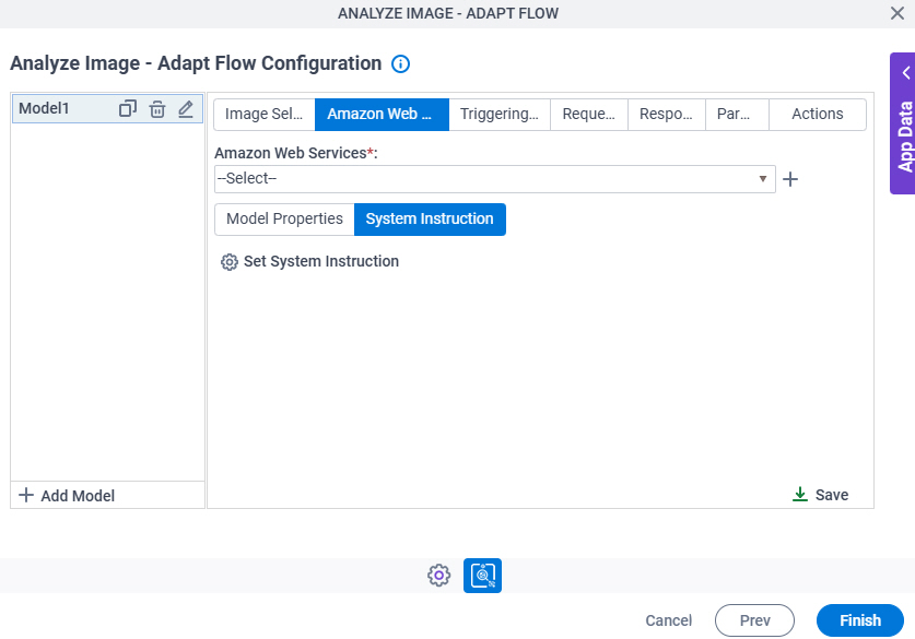 Analyze Image Adapt Flow Configuration Amazon Web Services System Instruction tab