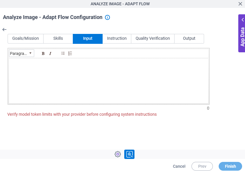 Analyze Image Adapt Flow Configuration System Instruction Input tab