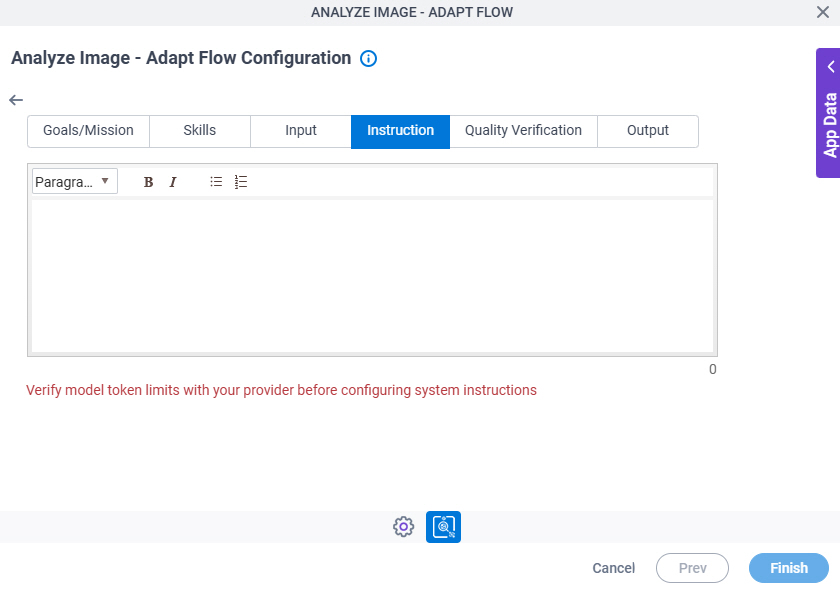 Analyze Image Adapt Flow Configuration System Instruction Instruction tab