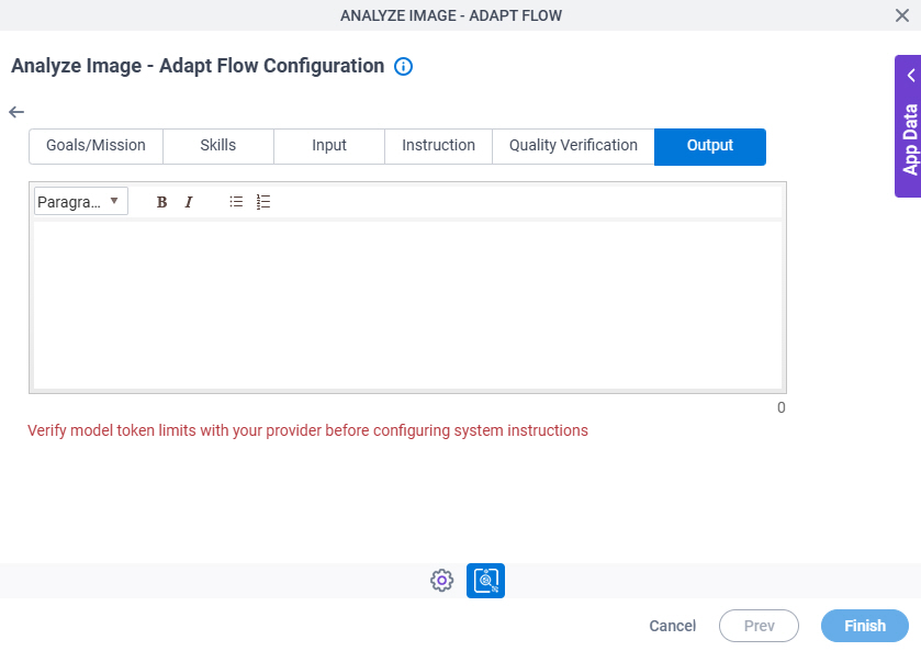 Analyze Image Adapt Flow Configuration System Instruction Output tab