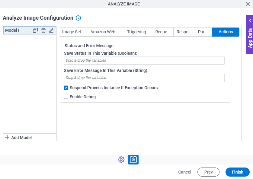 Analyze Image Configuration Actions tab