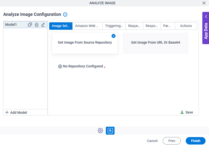 Analyze Image Configuration Image Selection tab
