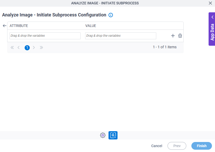 Analyze Image Initiate Subprocess Configuration Actions tab Initial Attributes screen
