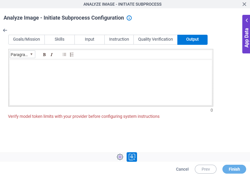 Analyze Image Initiate Subprocess Configuration System Instruction Output tab