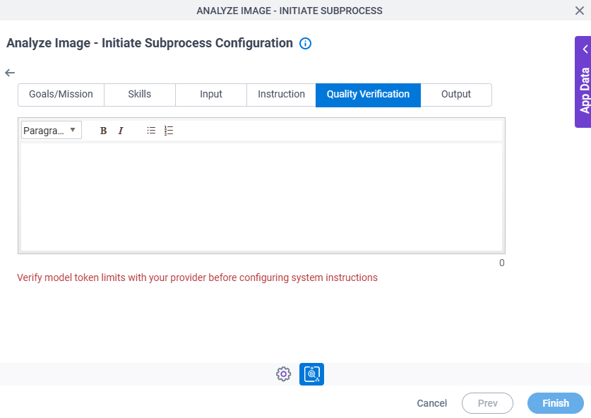 Analyze Image Initiate Subprocess Configuration System Instruction Quality Verification tab