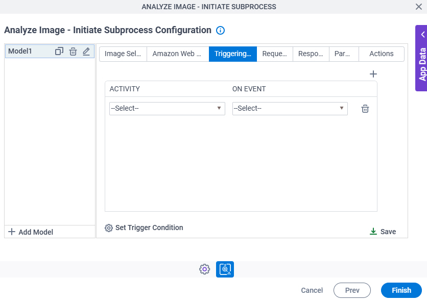 Analyze Image Initiate Subprocess Configuration Triggering Event tab