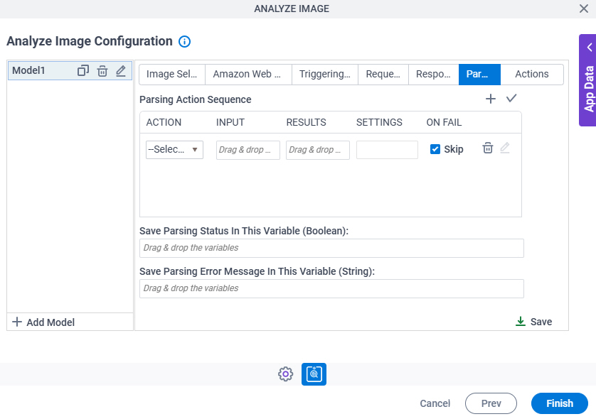 Analyze Image Configuration Parsing tab