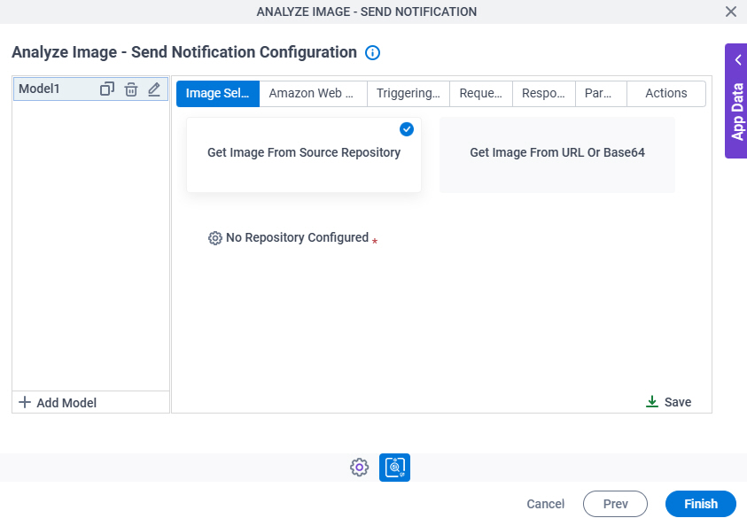 Analyze Image Send Notification Configuration Image Selection tab