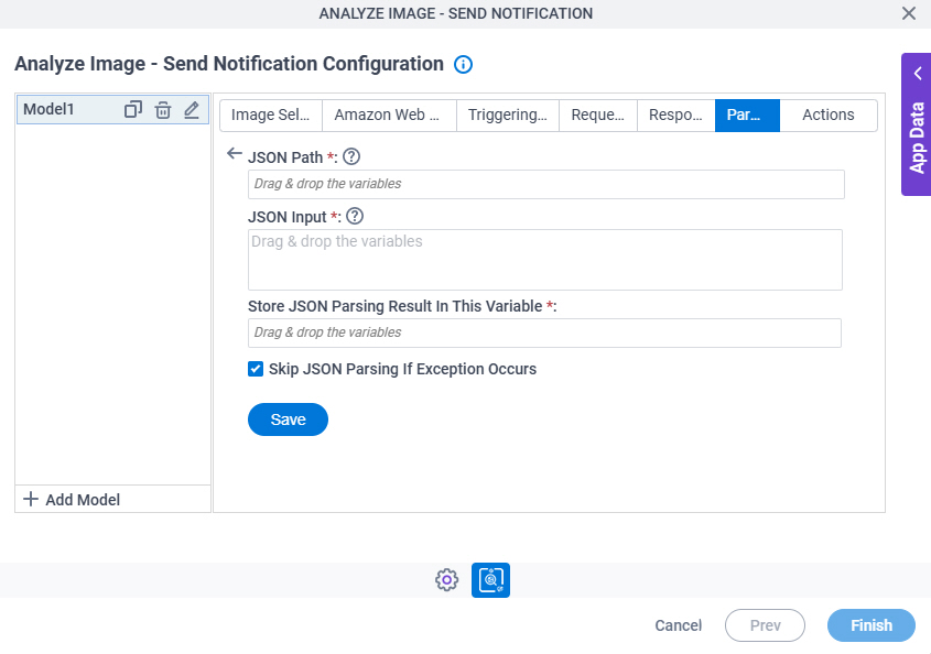 Analyze Image Send Notification Configuration Parsing JSON Parsing screen