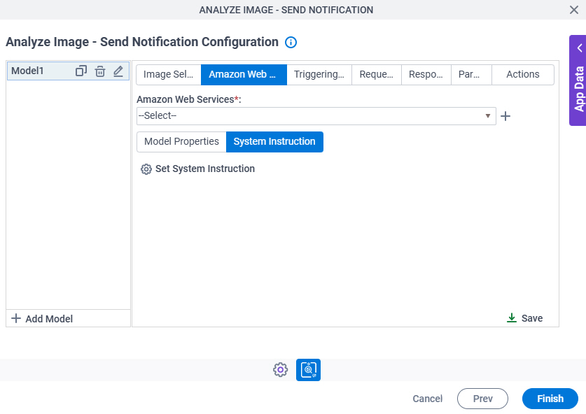 Analyze Image Send Notification Configuration Amazon Web Services System Instruction tab