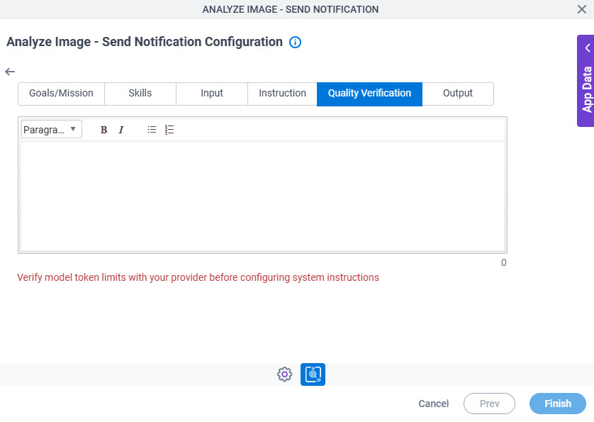 Analyze Image Send Notification Configuration System Instruction Quality Verification tab