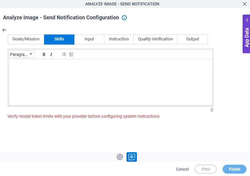 Analyze Image Send NotificationConfiguration System Instruction Skills tab