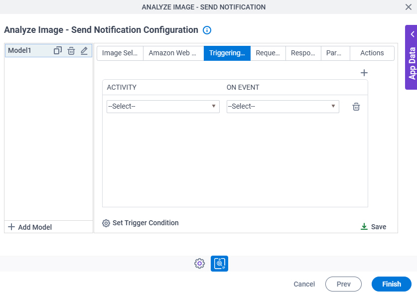 Analyze Image Send Notification Configuration Triggering Event tab