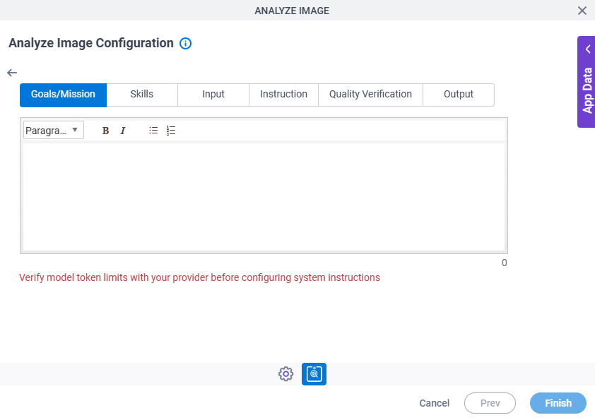 Analyze Image Configuration System Instruction Goals Mission tab