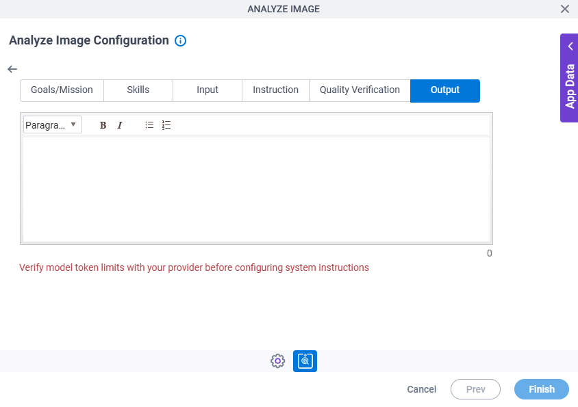 Analyze Image Configuration System Instruction Output tab