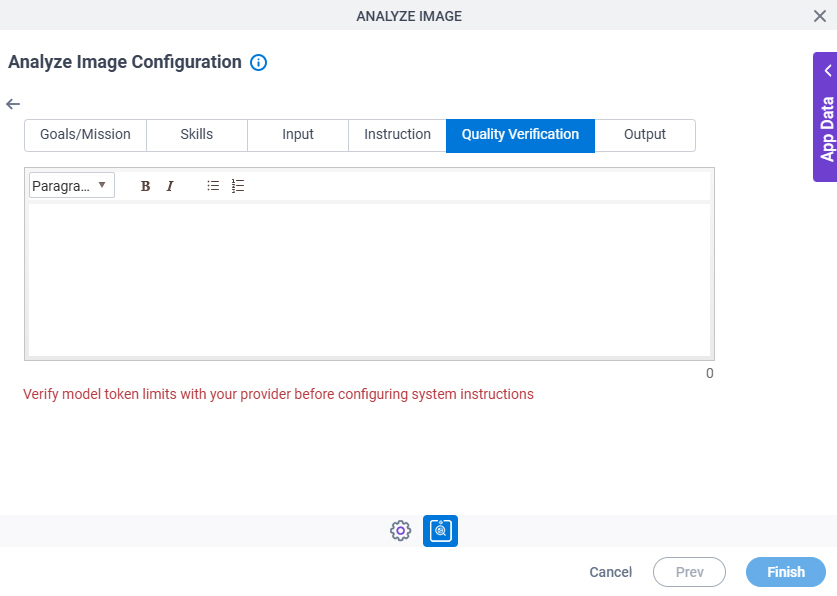 Analyze Image Configuration System Instruction Quality Verification tab