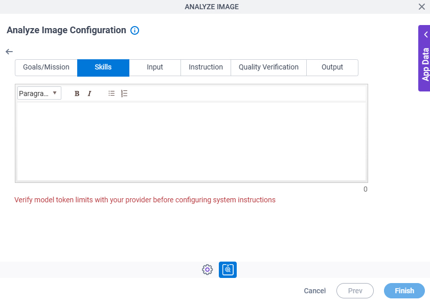Analyze Image Configuration System Instruction Skills tab