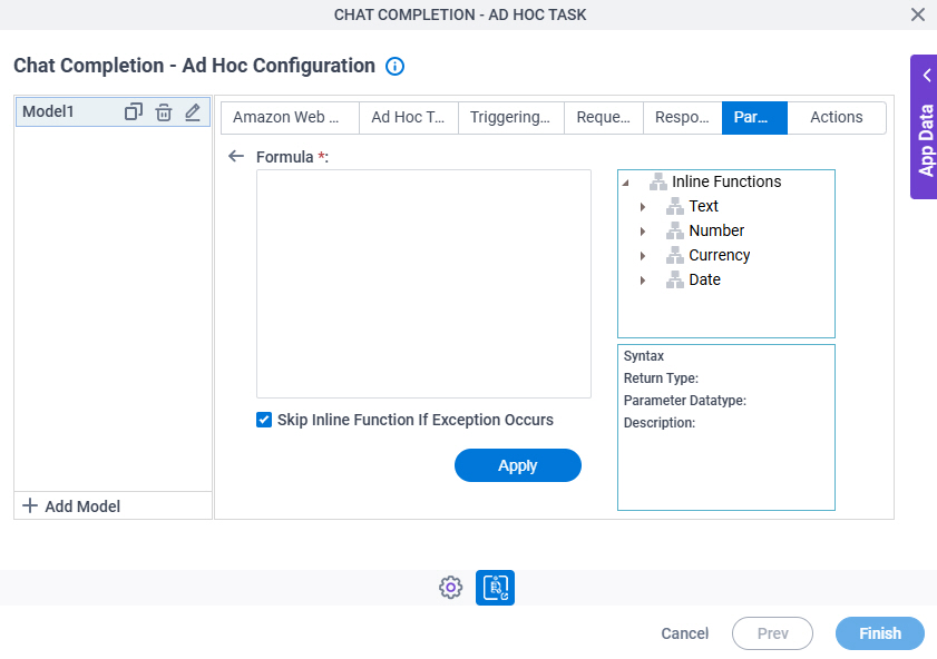 Chat Completion Ad Hoc Task Configuration Parsing Inline Functions screen