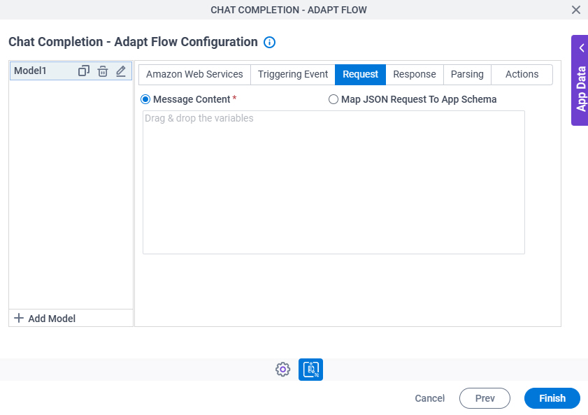 Chat Completion Adapt Flow Configuration Request tab
