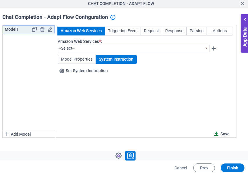 Chat Completion Adapt Flow Configuration Amazon Web Services System Instruction tab