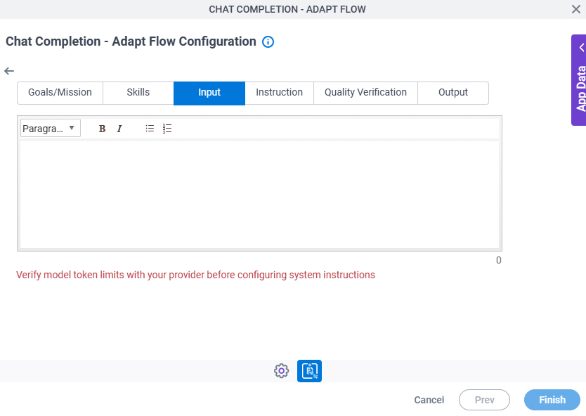 Chat Completion Adapt Flow Configuration System Instruction Input tab