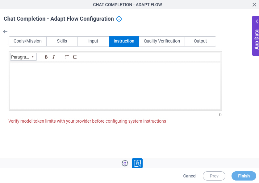 Chat Completion Adapt Flow Configuration System Instruction Instruction tab