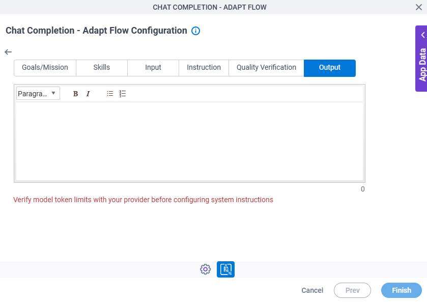 Chat Completion Adapt Flow Configuration System Instruction Output tab