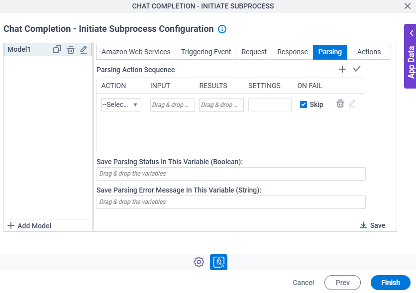 Chat Completion Initiate Subprocess Configuration Parsing tab