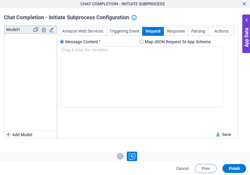 Chat Completion Initiate Subprocess Configuration Request tab