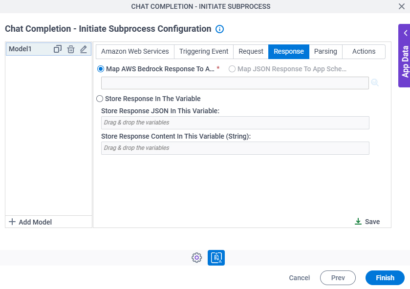 Chat Completion Initiate Subprocess Configuration Response tab