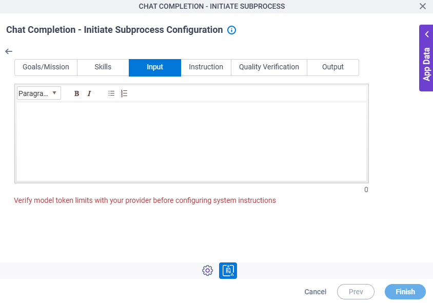 Chat Completion Initiate Subprocess Configuration System Instruction Input tab