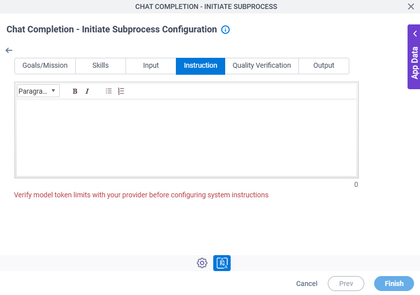 Chat Completion Initiate Subprocess Configuration System Instruction Instruction tab