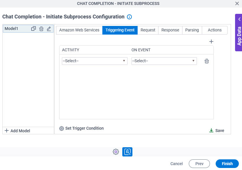 Chat Completion Initiate Subprocess Configuration Triggering Event tab