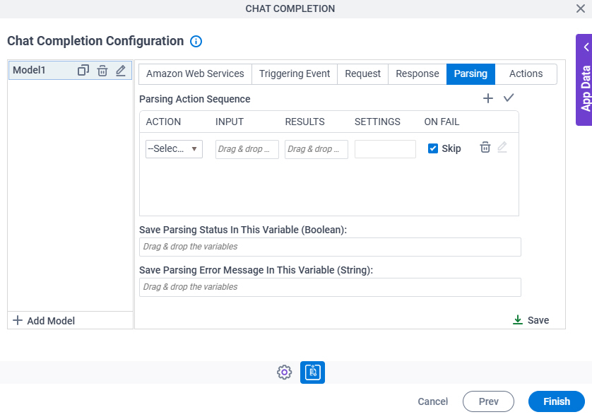 Chat Completion Configuration Parsing tab