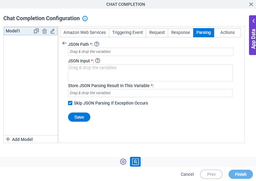 Chat Completion Configuration Parsing JSON Parsing screen
