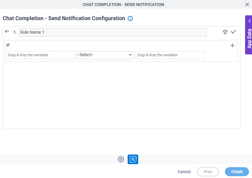 Chat Completion Send Notification Configuration Triggering Event Condition Builder screen