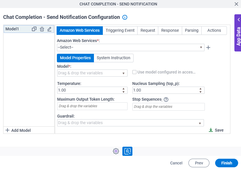 Chat Completion Send Notification Configuration Amazon Web Services Model Properties tab
