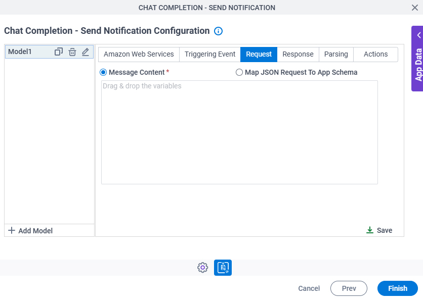 Chat Completion Send Notification Configuration Request tab