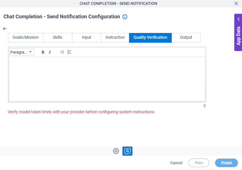 Chat Completion Send Notification Configuration System Instruction Quality Verification tab