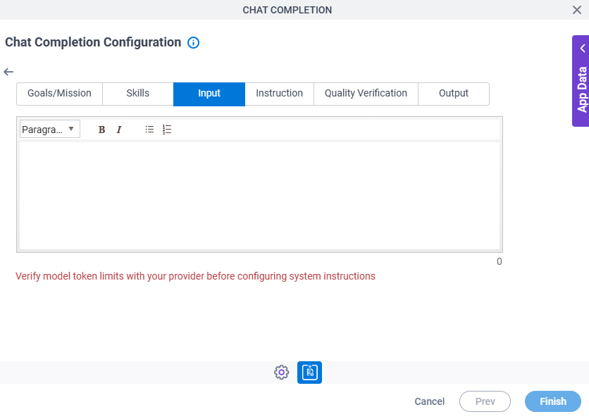 Chat Completion Configuration System Instruction Input tab